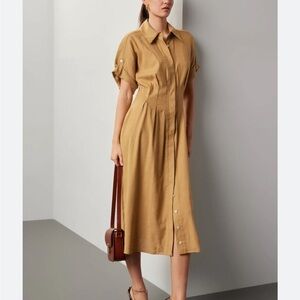 Veronica Beard Adavi Camel Button-Up dress